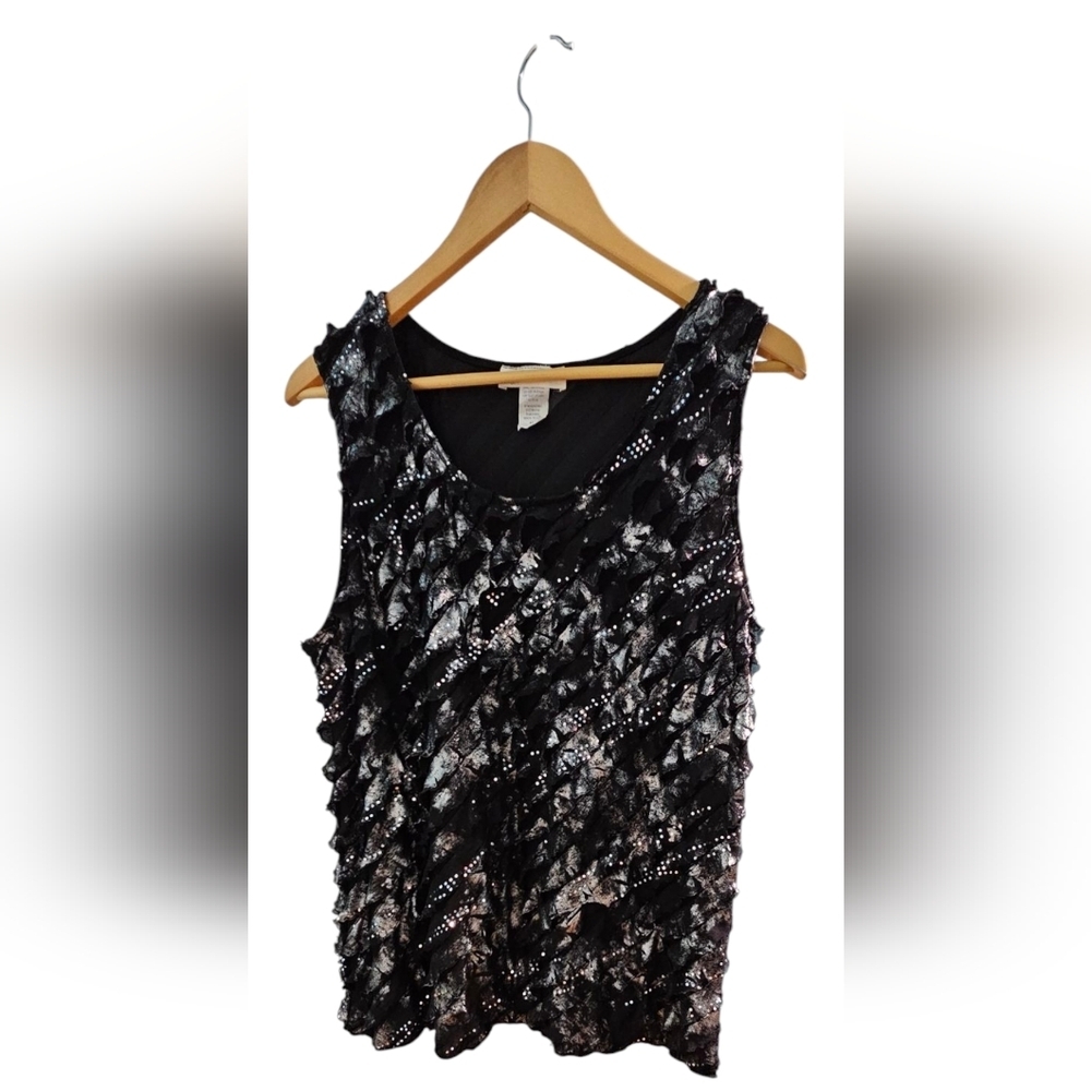 Janeric - Sleevless Diagnal Semi-Sheer Shimmery Ruffled Top Blouse​​